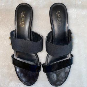 Ralph Lauren Rhianna black wedge slide sandal EUC